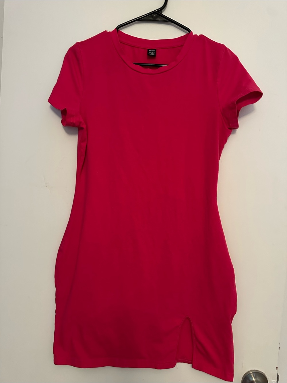 SHEIN Hot Pink Short Sleeve Crewneck Dress